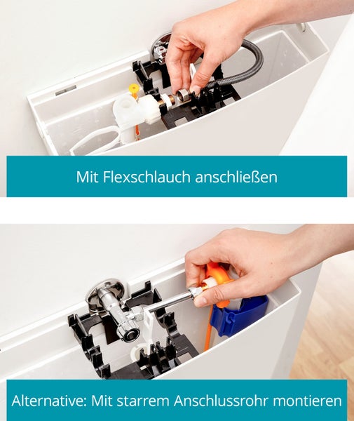 Calmwaters® Anschluss-Set für Spülkasten, Komplettset für rückseitigen Anschluss von Spülkästen, Wasserzulauf von hinten, Wandanschluss 1/2, Schlauchanschluss 3/8, Metall, Chrom, 30LC3185