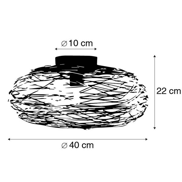 Abmessungen einer Deckenleuchte: 10 Zentimeter Durchmesser oben, 40 Zentimeter Durchmesser unten, 22 Zentimeter Höhe