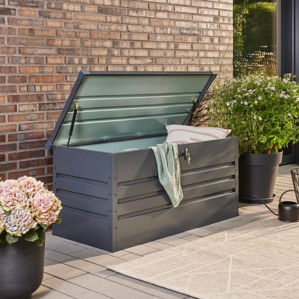 Home Deluxe - Metallaufbewahrungsbox - MEGABOX XL, Anthrazit - 400 L Fassungsvermögen, Maße: 126 x 56 x 62 cm, verzinktes Stahlblech, wasserdicht