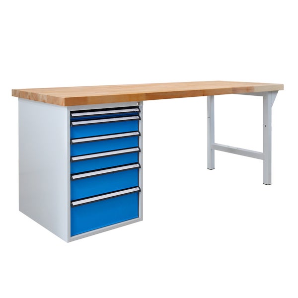 PROREGAL Werkbank Giant Rhino Plus mit 6 Schubladen HxBxT 84 x 200 x 70 cm Traglast 500 kg Lichtgrau Blau