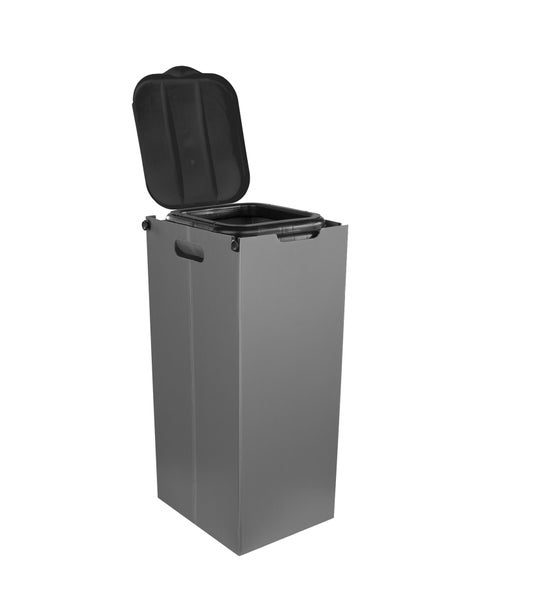 BigDean Müllsackhalter SichtFix 2.0 Schwarz mit Sichtschutz - 80L - Müllsackständer Bauset Mülleimer Müllbeutelständer Müllbeutelhalter Blauer Gelber Sack