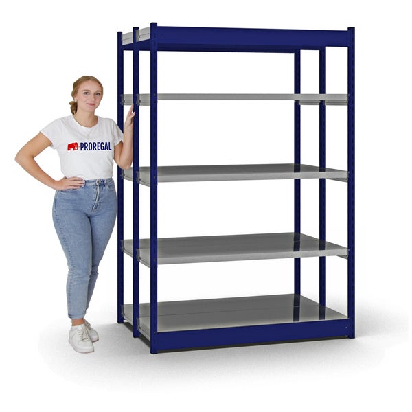 PROREGAL Fachbodenregal Stecksystem Vierkant-Profil Grundregal HxBxT 200 x 132,5 x 40 cm 2x5 Ebenen Doppelseitige Bauart Fachlast 200 kg Enzianblau