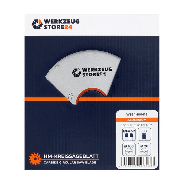 Werkzeug Store24 HM Kreissägeblatt für Aluminium, 160 x 1,8 x 20 F/FA 52