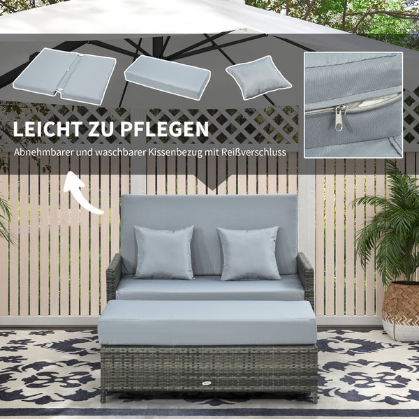 Outsunny Gartensofa, B130x T72 x H96 cm, PE Polyrattan, Metall, grau