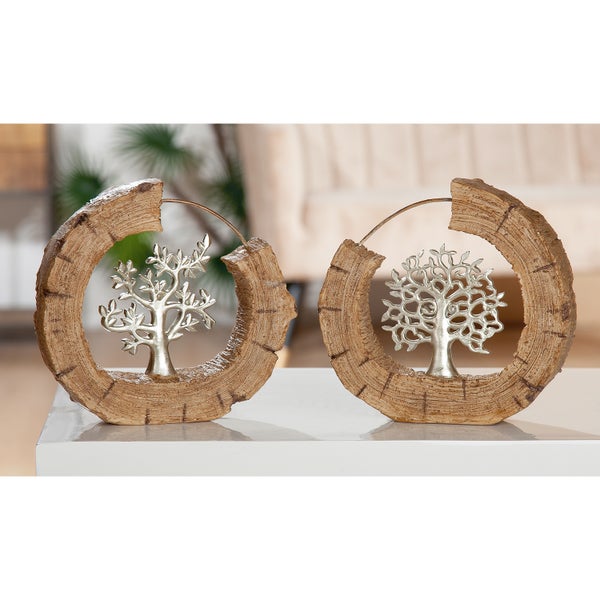 Dekoobjekte GILDE 2er Set BAUM Skulpturen natur-silber Höhe 17,5cm Kunstharz