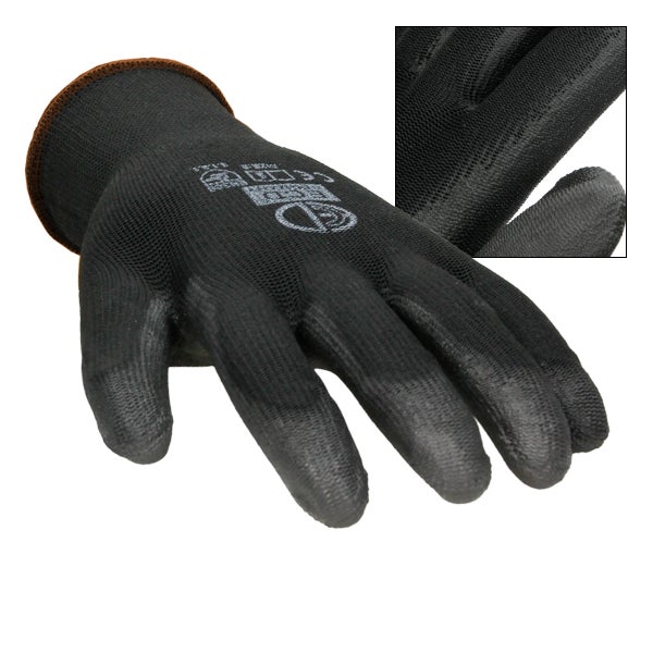 ECD Germany 1 Paar Arbeitshandschuhe mit PU-Beschichtung, Größe 9-L, Schwarz, atmungsaktiv, rutschfest, robust, Mechanikerhandschuhe Montagehandschuhe Schutzhandschuhe Gartenhandschuhe Handschuhe