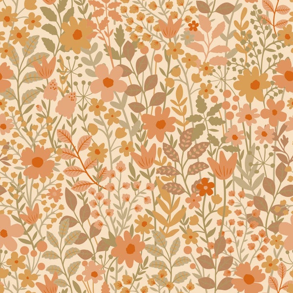 Illustration eines floralen Musters mit Blättern und Blüten