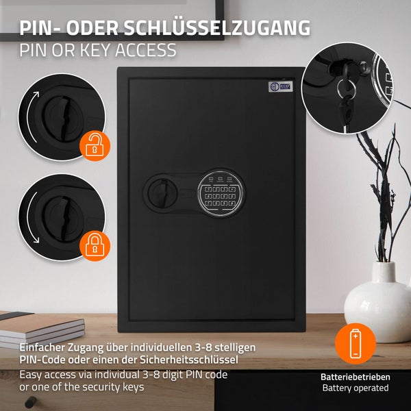 ECD Germany Safe Tresor 43L 35x50x31 cm, stabiler Stahl, Wandtresor mit Sensorlicht & Digitale Tastatur für Schmuck Bargeld Dokumente, Elektronischer Möbeltresor Geldkassette mit PIN-Code & Schlüssel