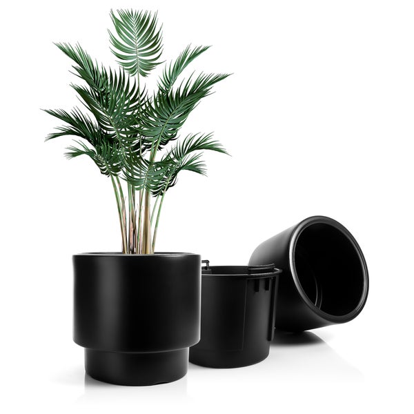 BigDean Blumentopf Design mit Einsatz rund ø 40 cm Schwarz – wetterfester Übertopf aus bruchsicherem Kunststoff – Pflanzkübel Made in Europe