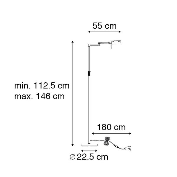 Technische Zeichnung einer Stehlampe mit Maßangaben