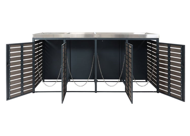 Mülltonnenbox für drei Mülltonnen mit Lamellentüren