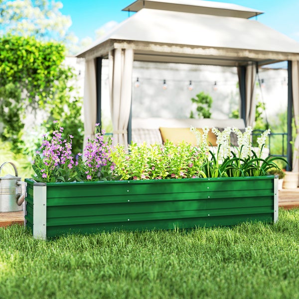 Outsunny Hochbeet aus Stahl Gartenbeet Pflanzkasten Blumenkasten Blumenkübel mit Handschuhe Grün 183 x 47 x 40 cm