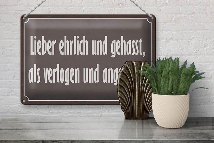 Blechschild Spruch 30x20cm lieber ehrlich und gehasst als