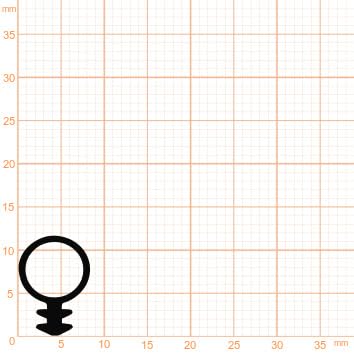 Dichtungsprofil mit kreisförmigem Hohlkammerprofil und Tannenbaumfuß auf einer Millimeterskala.