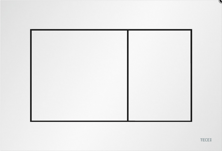 TECE Betätigungsplatte für Zwei-Mengen-Spülung mit zwei rechteckigen Tasten und TECE Logo.