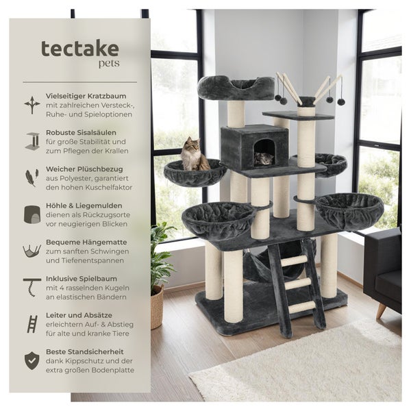 Kratzbaum tectake Gismo inklusive Treppe, 4 Spielbällen und Kippschutz 195 cm grau/weiß