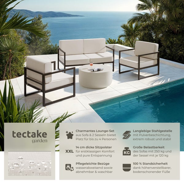 Garten-Loungeset tectake Comosa höhenverstellbare Füße für 4 Personen, Dicke der Sitzpolster 14 cm braun/beige