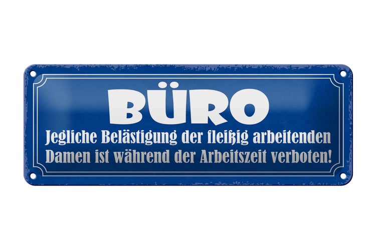 Blechschild Spruch 27x10cm Büro Damen Belästigung verboten Dekoration