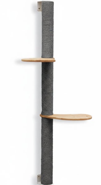 Wandkratzbaum mit Sisalstamm und zwei Holzplattformen zur Wandmontage für Katzen