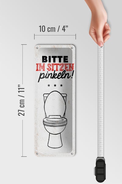Blechschild Spruch lustig im sitzen pinkeln 10x27cm