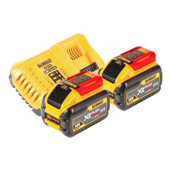 DeWalt Akku Ladegerät Set mit zwei 54 Volt 9 Amperestunden Flexvolt Lithium Ionen Akkus