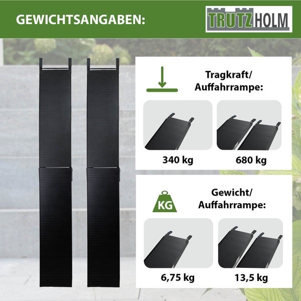 TRUTZHOLM 2 x Auffahrrampen 205 cm Traglast 680 kg Alu schwarz klappbar geriffelt Motorradrampen