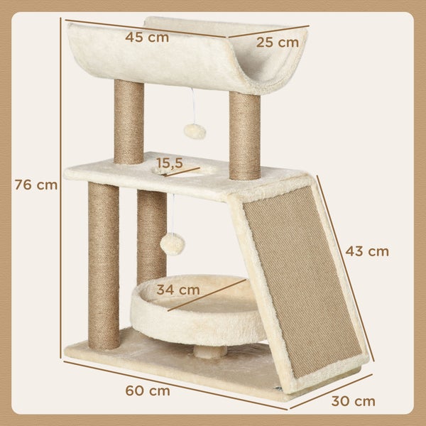 Katzenkratzbaum mit Liegeflächen, Kratzsäulen und Spielzeug