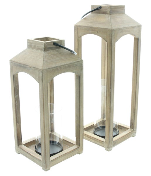 FRANK FLECHTWAREN | Laterne Wood, 2er Set, HOLZ, METALL, GLAS, 16,5 x 16,5 x 38,5 cm, 16,5 x 16,5 x 48 cm