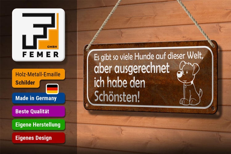 Blechschild Spruch 27x10cm es gibt so viele Hunde auf Welt Dekoration
