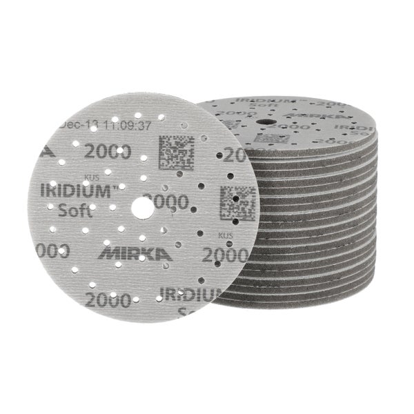 Mirka Iridium Soft Schleifscheiben Ø 150 mm / Korn P2000 / Klett Multifit / 20 Stück / schaumbasiertes Schleifmittel für präzises Trockenschleifen, Klarlackschliff, Finish
