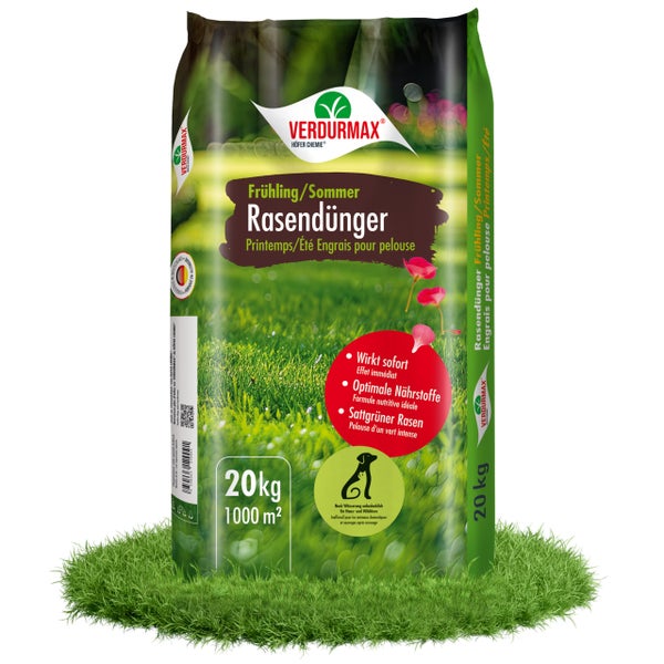 Verpackung Rasendünger für Frühling und Sommer, geeignet für 1000 Quadratmeter Fläche, 20 Kilogramm