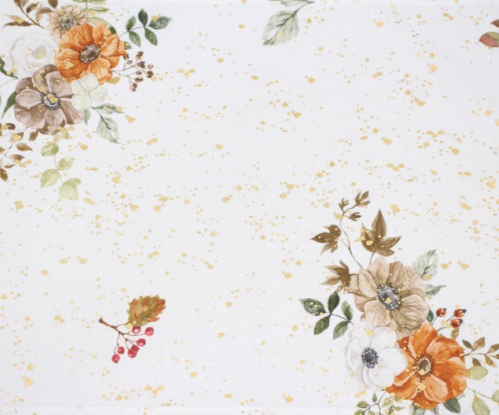 Dekorativer Stoff mit Blumenmuster und goldenen Akzenten