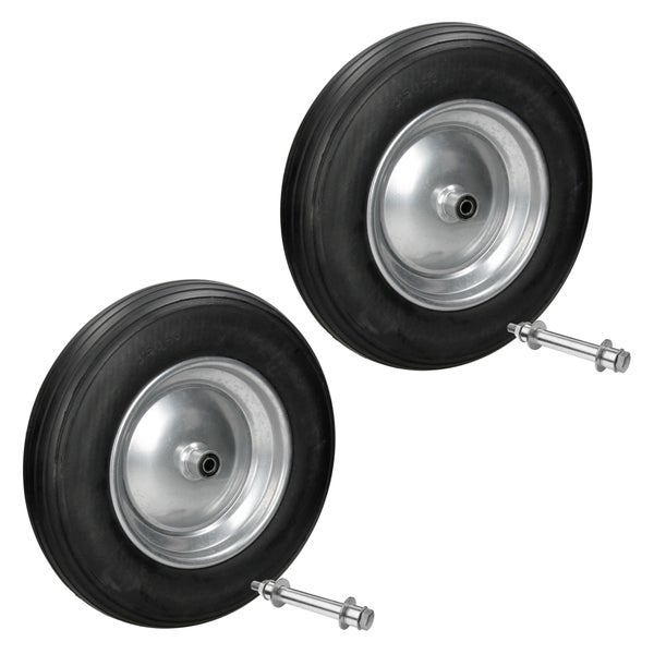 ECD Germany 2er Set Schubkarrenrad aus pannensicherem PU Vollgummi, Ersatzrad Gummirad mit Achse, 3.50-8, Ø350 x 80 mm, Schwarz, 150kg, Reifen mit Stahlfelge, PU-Rad Reifen für Schubkarre Gartenkarren
