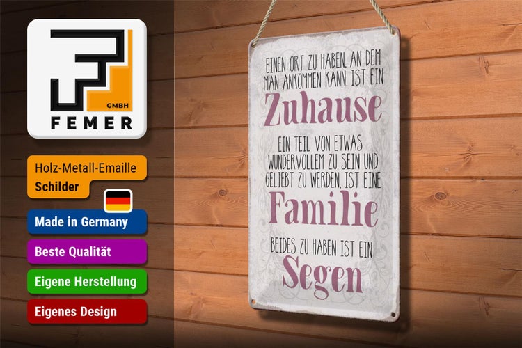 Blechschild Spruch 20x30cm Zuhause Familie beides ein Segen