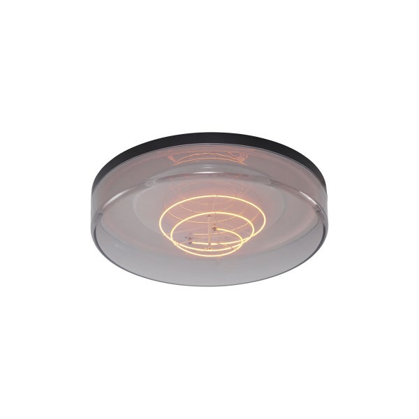 Deckenleuchte Schwarz mit Rauchglas 35,5 cm inklusive dimmbarer LED - Fira