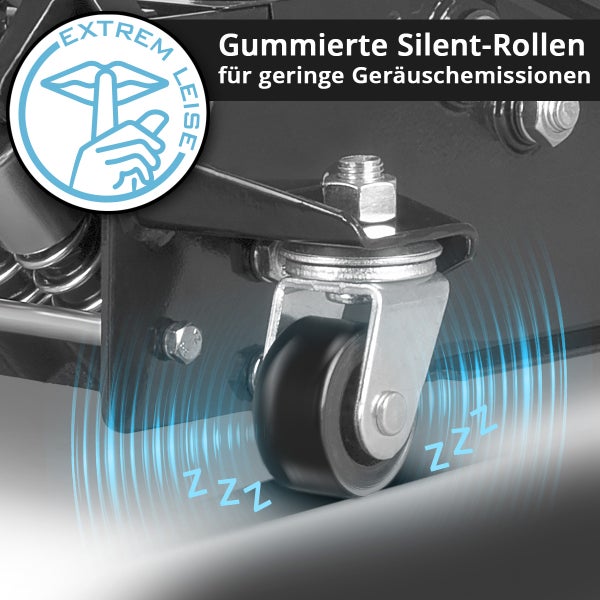 Gummierte Silent-Rollen für geringe Geräuschemissionen.
