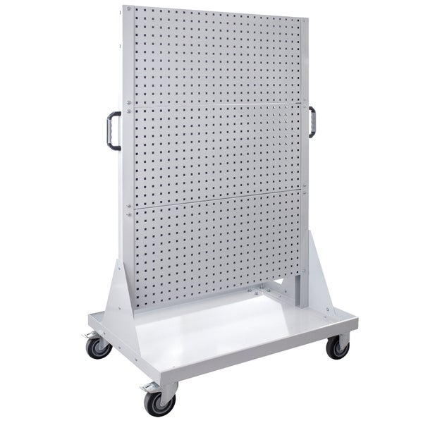 PROREGAL Rollwagen mit 6 Lochplatten + 28-teilige Haken-Set | HxBxT 171x106,5x73cm | Lichtgrau
