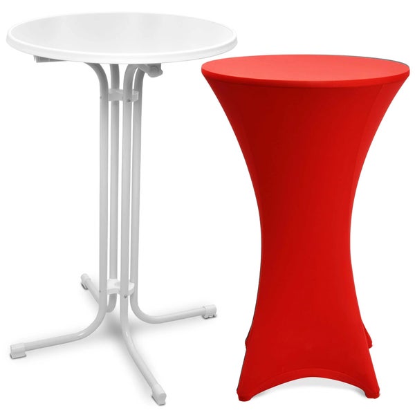 Zwei Stehtische, einer mit Hülle