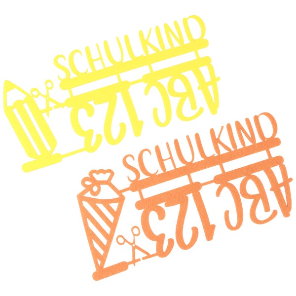 Dekoration zum Schulanfang mit Bleistift, Schultüte und ABC 123 Schriftzug