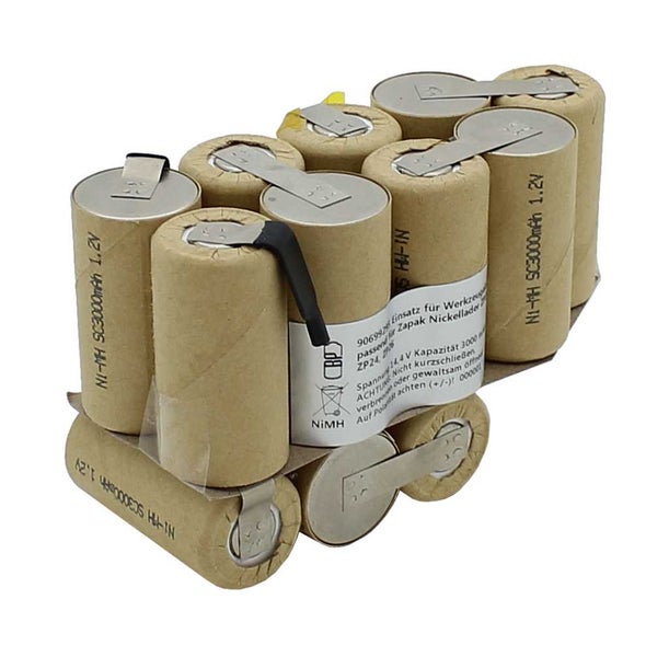 Akku-Pack Nickel-Metallhydrid 14,4 Volt 3000 Milliamperestunden bestehend aus 12 Zellen für Elektrowerkzeuge.
