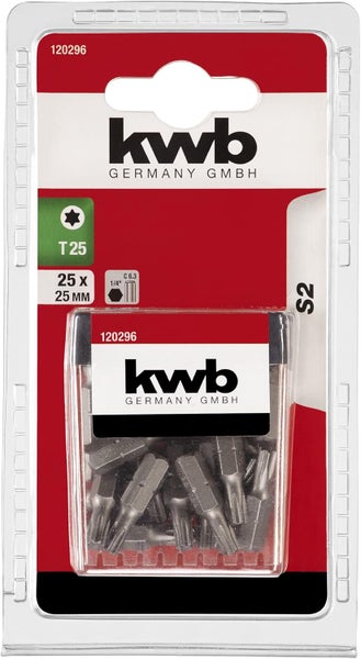 KWB Bitspender Box - 25-teiliges T25 Bitset, 25mm Länge, 1/4 Durchmesser, Torx Aufsatz, Passend für alle Akku-Schrauber