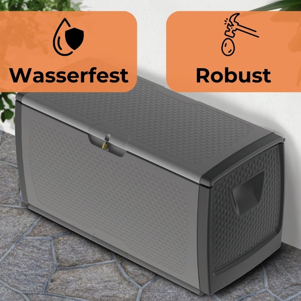 Gartenbox Auflagenbox Wasserdicht Box für Gartenauflagen Aufbewahrungsbox Garten Kissenbox Outdoor XXL Gartentruhe Wetterfest mit Rollen 430 L grau
