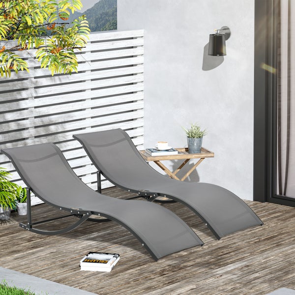 Outsunny 2er Set Sonnenliege Gartenliegen Stoffliege Relaxliege ergonomisch Aluminium Texteline Dunkelgrau 165 x 61 x 63 cm