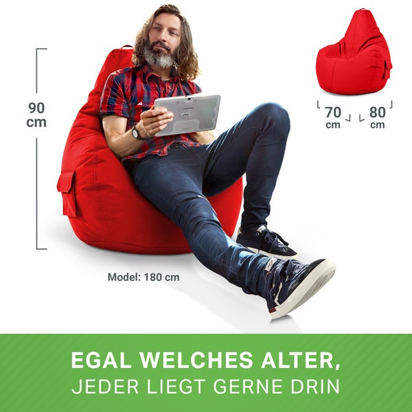 Green Bean Sitzsack mit Rückenlehne 80x70x90cm - Gaming Chair mit 230L Füllung Kuschelig Weich Waschbar - Bean Bag Bodenkissen Lounge Chair Sitzhocker Relax-Sessel Gamer Gamingstuhl Rot