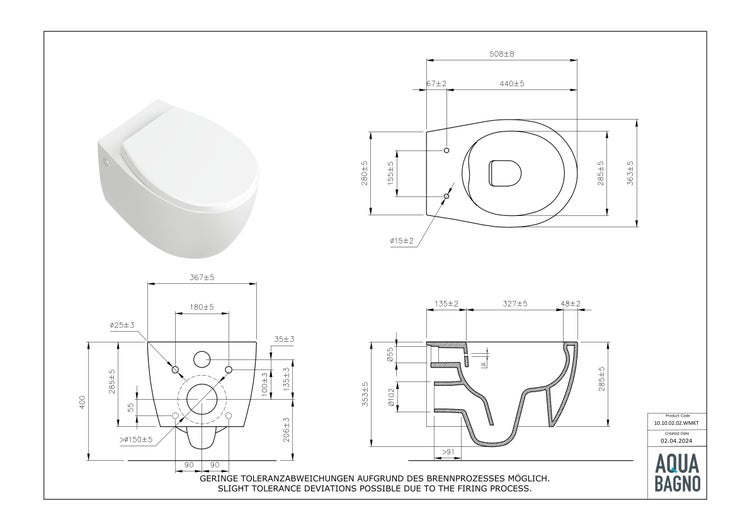 Aqua Bagno Taharet Design Hänge-Dusch-WC 10.10.02.02.WMKT – Spülrandlos – Weiß Matt – Bidetfunktion – Softclose WC-Sitz