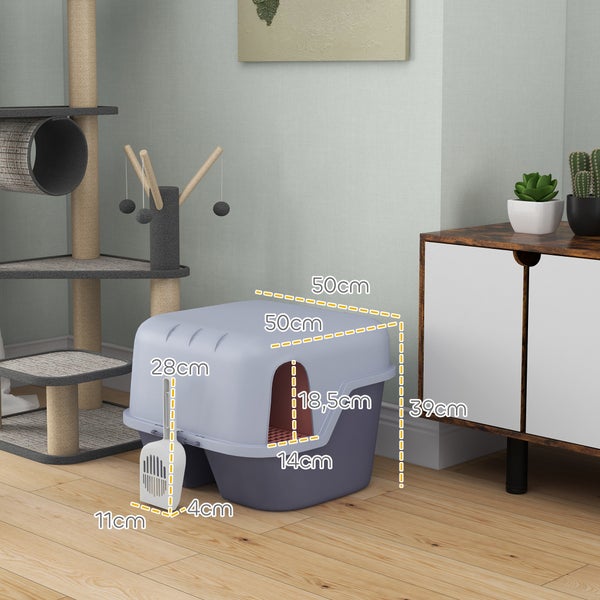 PawHut Katzentoilette mit Deckel, Katzenklo mit Sieb, Schaufel, geschlossen Katze Toilettenhaus für kleine Katze unter 3,5 kg, Indoor, Kunststoff, Violett