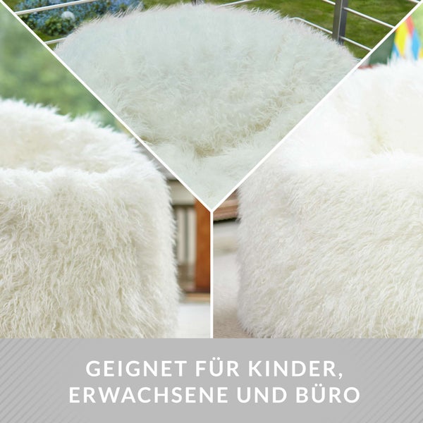Green Bean Sitzsack Fellotpik mit Füllmaterial (EPS Perlen) - Indoor Maße ca 100 x 55 cm - Bean Bag Sitzkissen Sitzpuff Sitzsessel Bodenkissen Lounge Creme