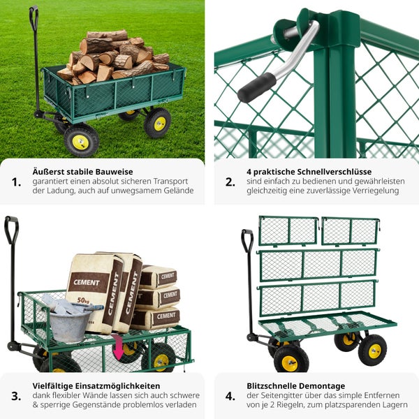 Bollerwagen mit Holz, Zementsäcken und abnehmbaren Seitenteilen
