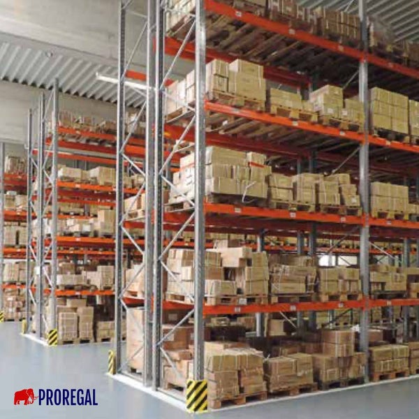 PROREGAL Palettenregal Schraub-Stecksystem T-Profil HxBxT 336 x 570 x 110 cm Fachlast 3000 kg 3 Ebenen Mit 18 Palettenstellplätzen Verzinkt & Orange