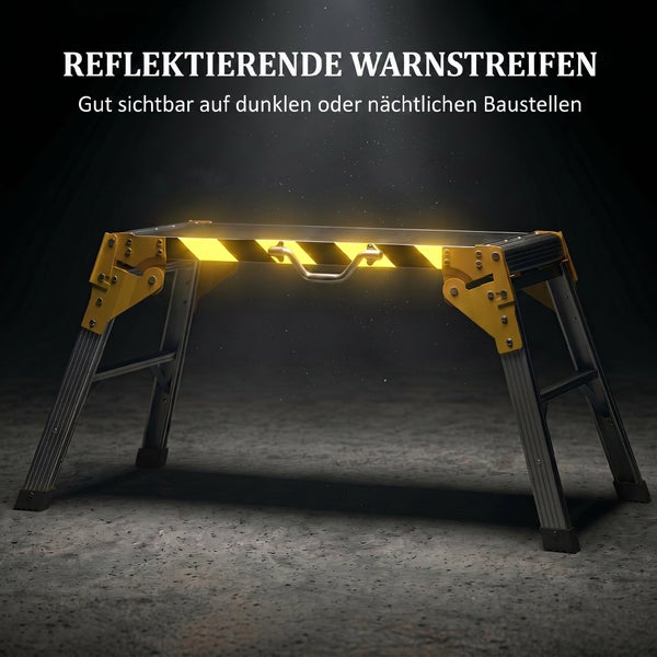 Arbeitsbock mit reflektierenden Warnstreifen für bessere Sichtbarkeit bei Dunkelheit und auf Baustellen.
